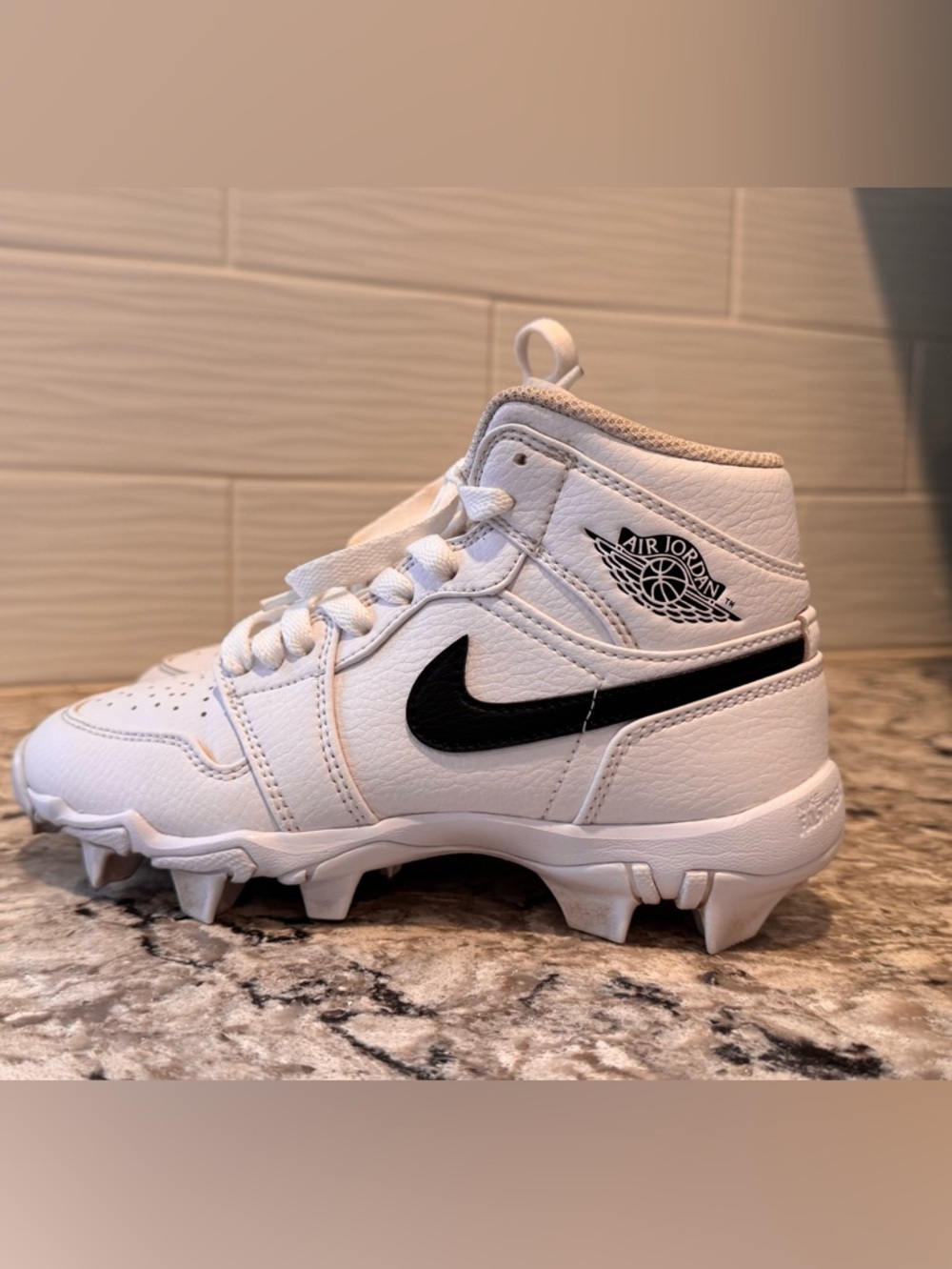 Nike Kids White and Black Cleat-Style Sneakers